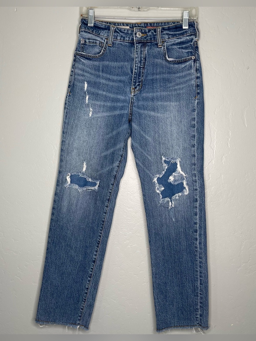 Pilcro The Vintage Straight Denim Jeans Women's Distressed Raw Hem Sz 28